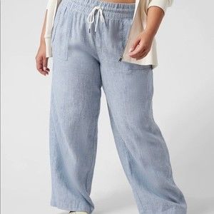 ATHLETA Chambray Cabo Wide Leg Pants Joggers Elastic Waist Drawstring Linen 12